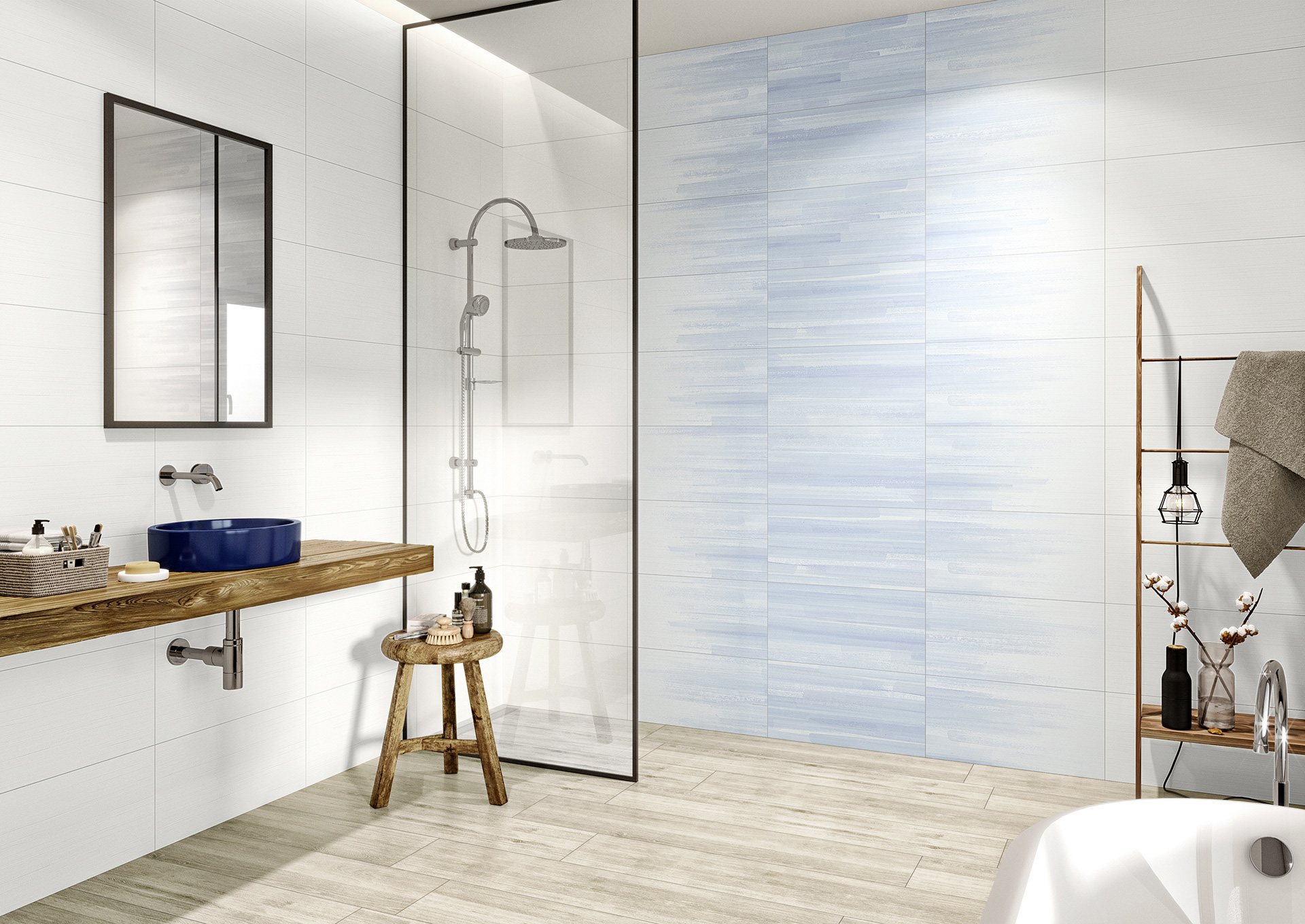 Brush #6MM white & nordic blue 30x60 wall tile, 6mm
